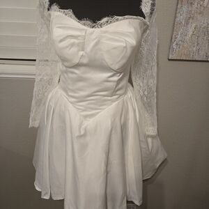 Elegant White Lace Off-Shoulder Dress. Fun Wedding, Reception, Or Bachelorette!